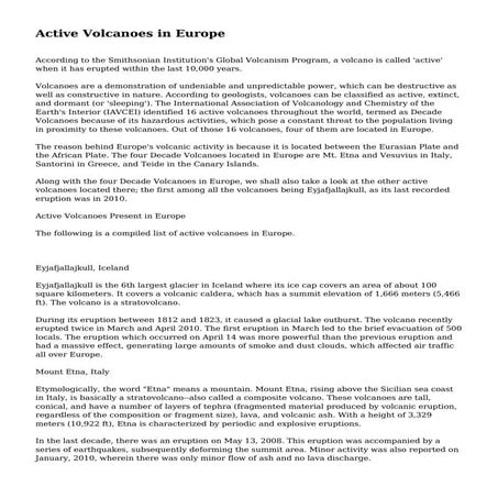 Active Volcanoes in Europe
