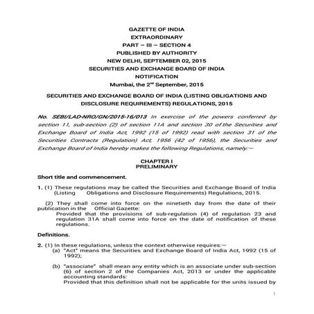 SEBI notify Listing Obligations & Disclosure Requirements