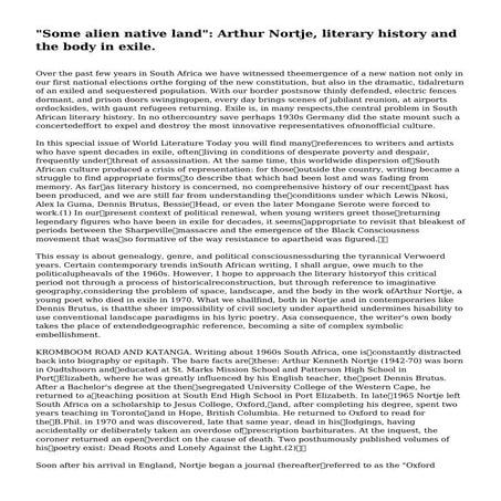 "Some alien native land": Arthur Nortje, literary history and the body in exile.