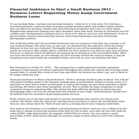 Financial Assistance to Start a Small Business 2012 - Business Letters Reques...