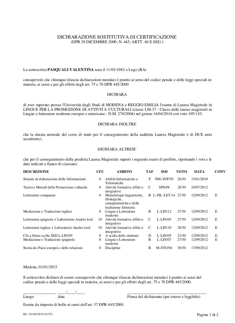 Unimore Magistralr Autocertificazione Laurea