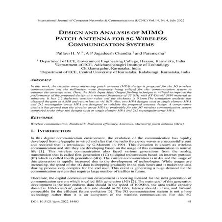 DESIGN AND ANALYSIS OF MIMO PATCH ANTENNA FOR 5G WIRELESS COMMUNICATION ...