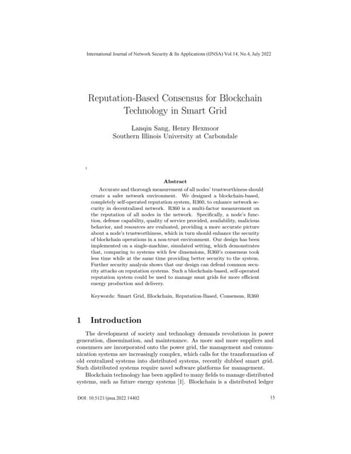 Reputation-Based Consensus for Blockchain Technology in Smart Grid