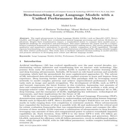 Benchmarking Large Language Models with a Unified Performance Ranking Metric