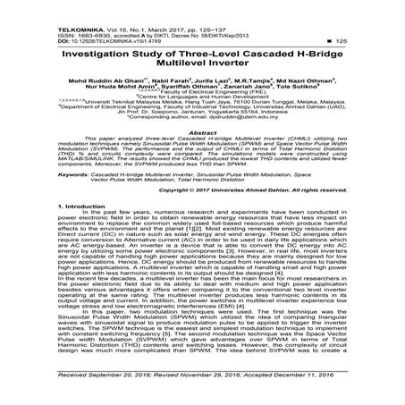 Investigation Study of Three-Level Cascaded H-Bridge Multilevel Inverter