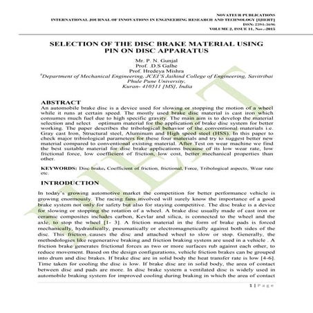 SELECTION OF THE DISC BRAKE MATERIAL USING PIN ON DISC APPARATUS
