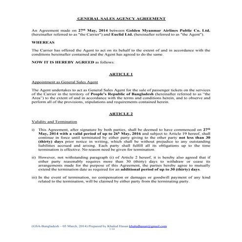 GENERAL SALES AGENCY- (draft)Bangladesh | PDF