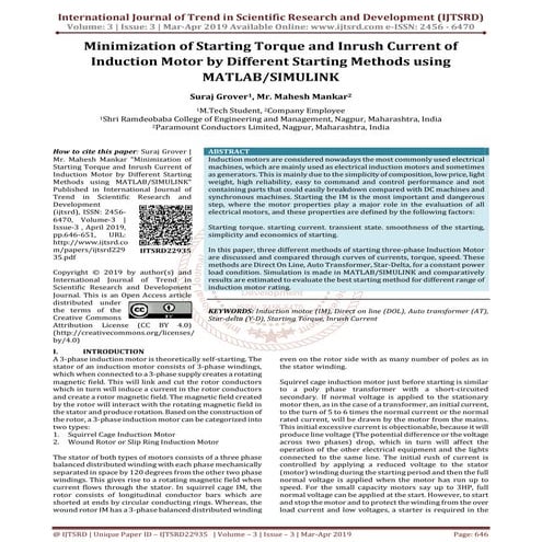 Minimization of Starting Torque and Inrush Current of Induction Motor by Diff...