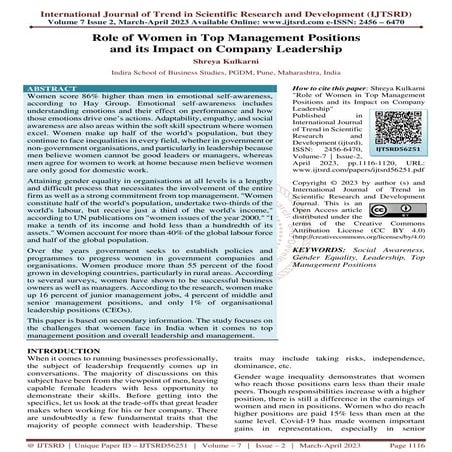 Role of Women in Top Management Positions and its Impact on Company Leadership