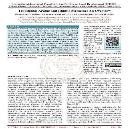 Traditional Arabic and Islamic Medicine An Overview