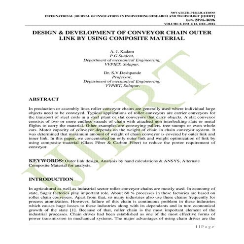 DESIGN & DEVELOPMENT OF CONVEYOR CHAIN OUTER LINK BY USING COMPOSITE ...