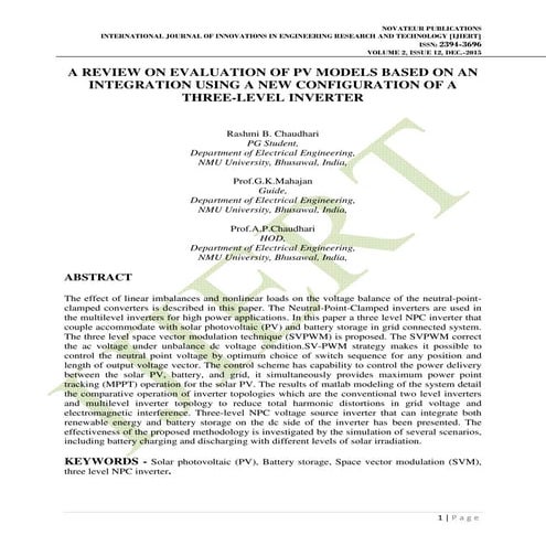 A REVIEW ON EVALUATION OF PV MODELS BASED ON AN INTEGRATION USING A NEW CONFI...