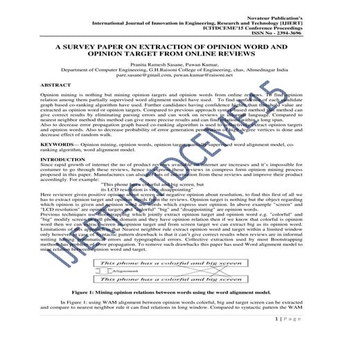 A SURVEY PAPER ON EXTRACTION OF OPINION WORD AND OPINION TARGET FROM ONLINE R...