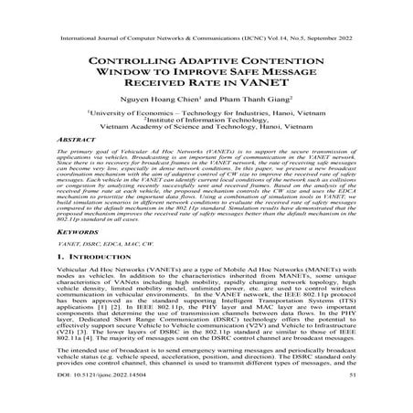 Controlling Adaptive Contention Window to Improve Safe Message Received Rate ...