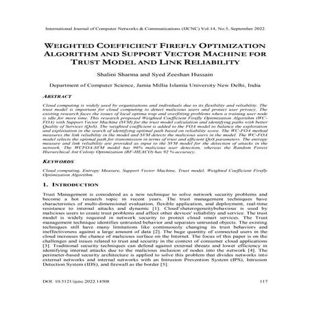 WEIGHTED COEFFICIENT FIREFLY OPTIMIZATION ALGORITHM AND SUPPORT VECTOR MACHIN...