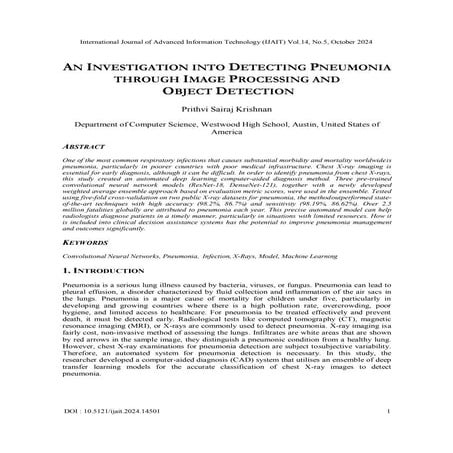 AN INVESTIGATION INTO DETECTING PNEUMONIA THROUGH IMAGE PROCESSING AND OBJECT...