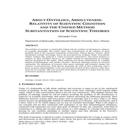 About Ontology, Absoluteness-Relativity of Scientific Cognition and the Unifi...