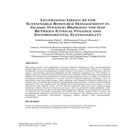 Leveraging Green AI for Sustainable Resource Management in Islamic Finance: Bridging the Gap between Ethical Finance and Environmental Sustainability