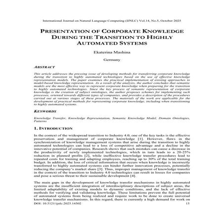 Presentation of Corporate Knowledge During the Transition to Highly Automated...