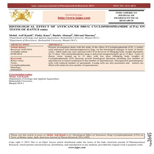 EFFECT OF CYCLOPHOSPHAMIDE(anticancer drug) ON TESTIS 