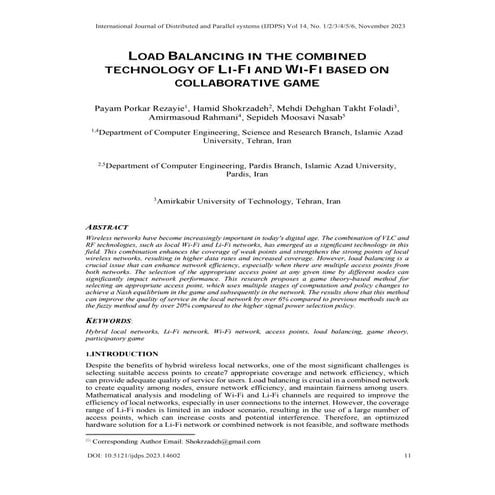 LOAD BALANCING IN THE COMBINED TECHNOLOGY OF LI-FI AND WI-FI BASED ON COLLABORATIVE GAME