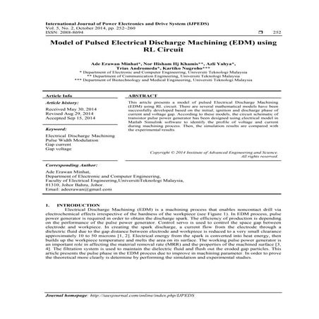 Model of Pulsed Electrical Discharge Machining (EDM) using RL Circuit