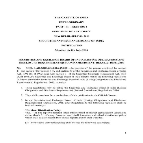 SEBI (LISTING OBLIGATIONS AND DISCLOSURE REQUIREMENTS)SECOND AMENDMENT REGULA...
