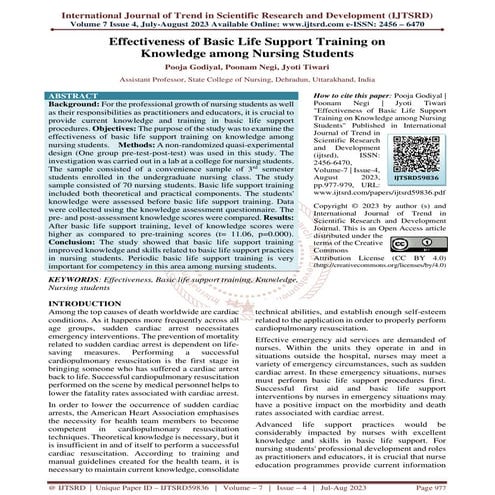 Effectiveness of Basic Life Support Training on Knowledge among Nursing ...