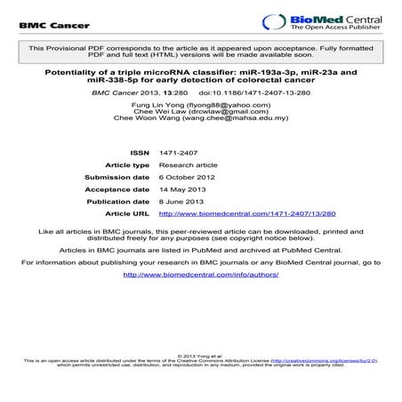 Potentiality of a triple microRNA classifier: miR- 193a-3p, miR-23a and miR-3...
