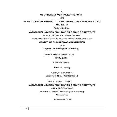 Impact of FII on indian stock market 