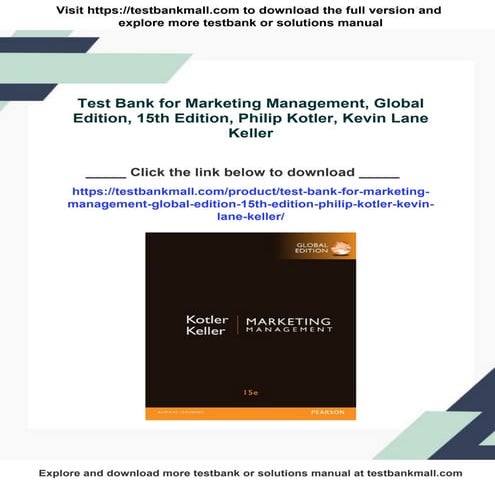 Test Bank for Marketing Management, Global Edition, 15th Edition, Philip Kotl...