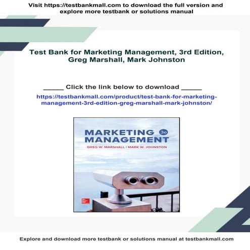 Test Bank for Marketing Management, 3rd Edition, Greg Marshall, Mark ...