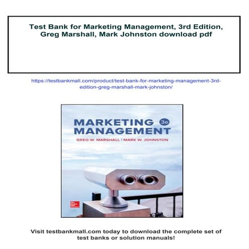 Test Bank for Marketing Management, 3rd Edition, Greg Marshall, Mark ...