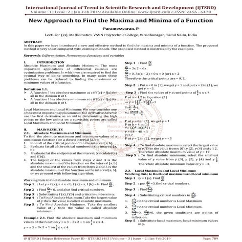 New Approach to Find the Maxima and Minima of a Function