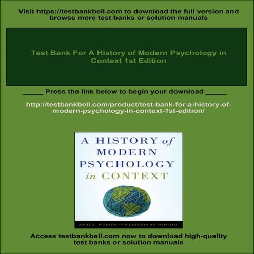 Test Bank For A History of Modern Psychology in Context 1st Edition | PDF