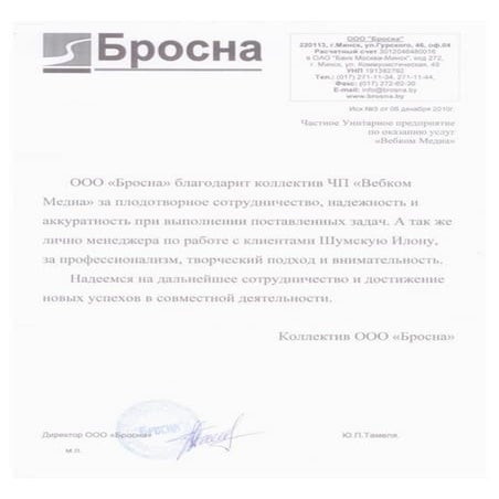 Отзыв о Webcom Group от компании ООО «Бросна» 