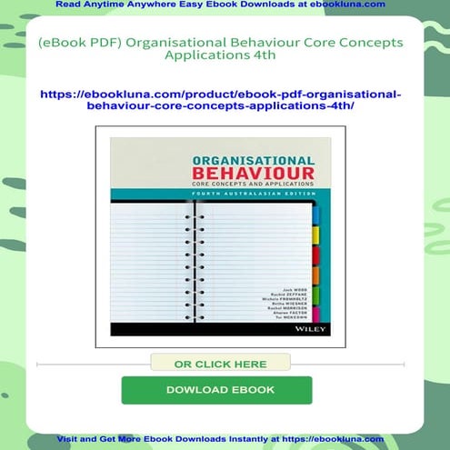(eBook PDF) Organisational Behaviour Core Concepts Applications 4th | PDF