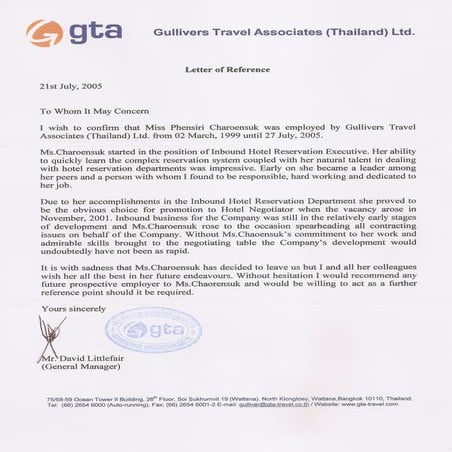 GTA Recommendation Letter Original