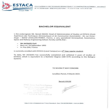 JACQUES Cyril - Bachelor Equivalent