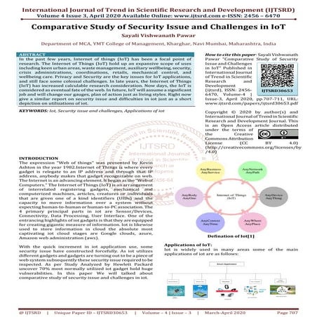 Comparative Study of Security Issue and Challenges in IoT | PDF