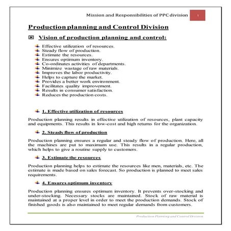 production planning and control division