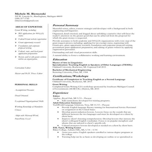 Resume Grant Writing Focus OCT2015 v2