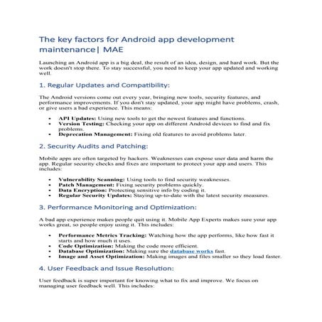 The key factors for Android app development maintenance| MAE