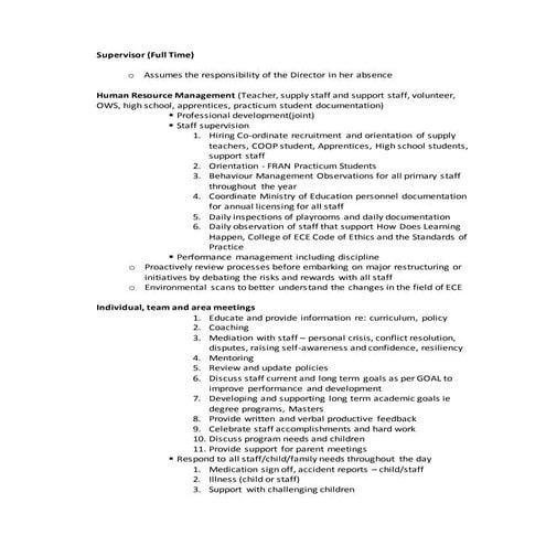 Supervisor Responsibilities.2015-2 | DOCX | Daycare and Pre-School ...