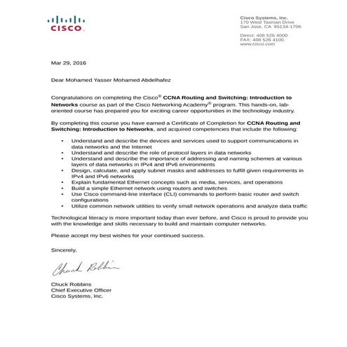 Letter Of Merit.Introduction To Networks CCNA