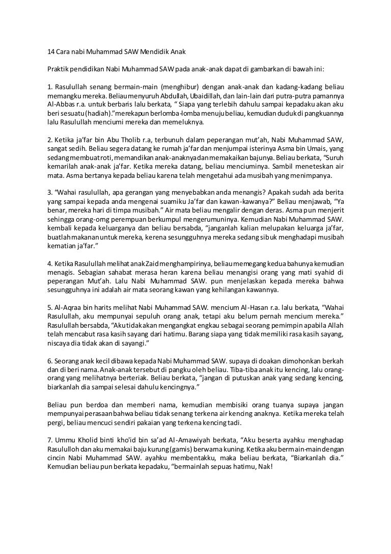 14 Cara Nabi Muhammad Saw Mendidik Anak