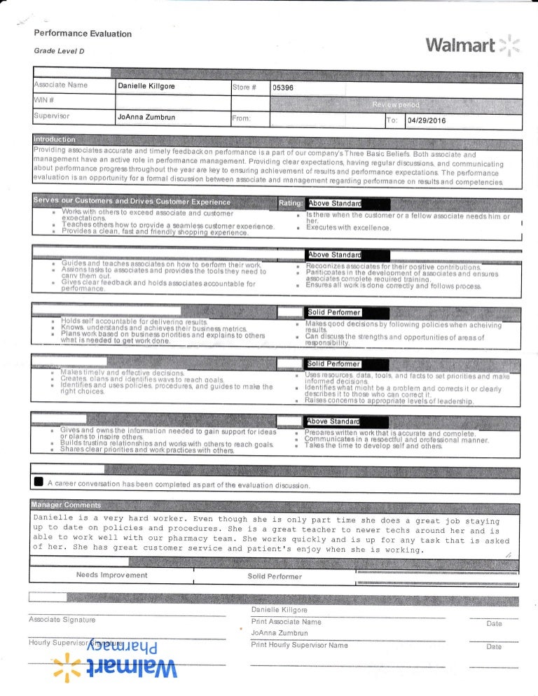 Performance review 2016 walmart