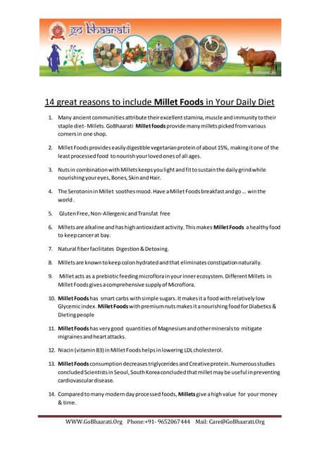 Millet | DOCX | Healthy Cooking and Eating | Food & Drink