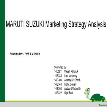 MARUTI SUZUKI PRODUCT ANALYSIS