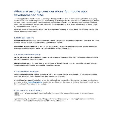 What are security considerations for mobile app development? MAE